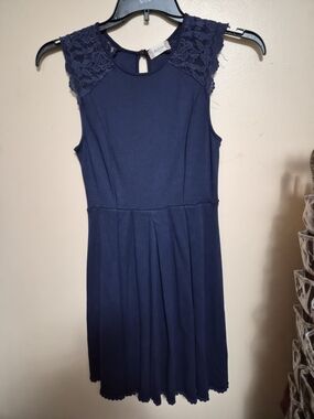 Altar'd State Navy Lace Cap-Sleeve Girls' Dress